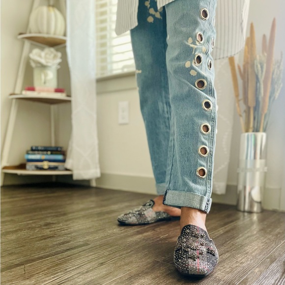 Embellished Gray Mules Loafers Size 9 - Picture 5 of 6